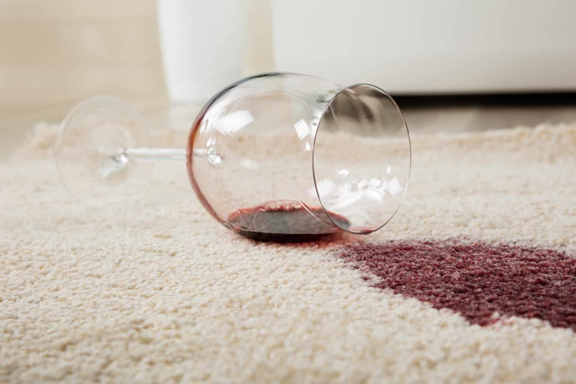 How to Remove Set-In Stains in Your Carpet 1 red wine glass spilled on to carpet