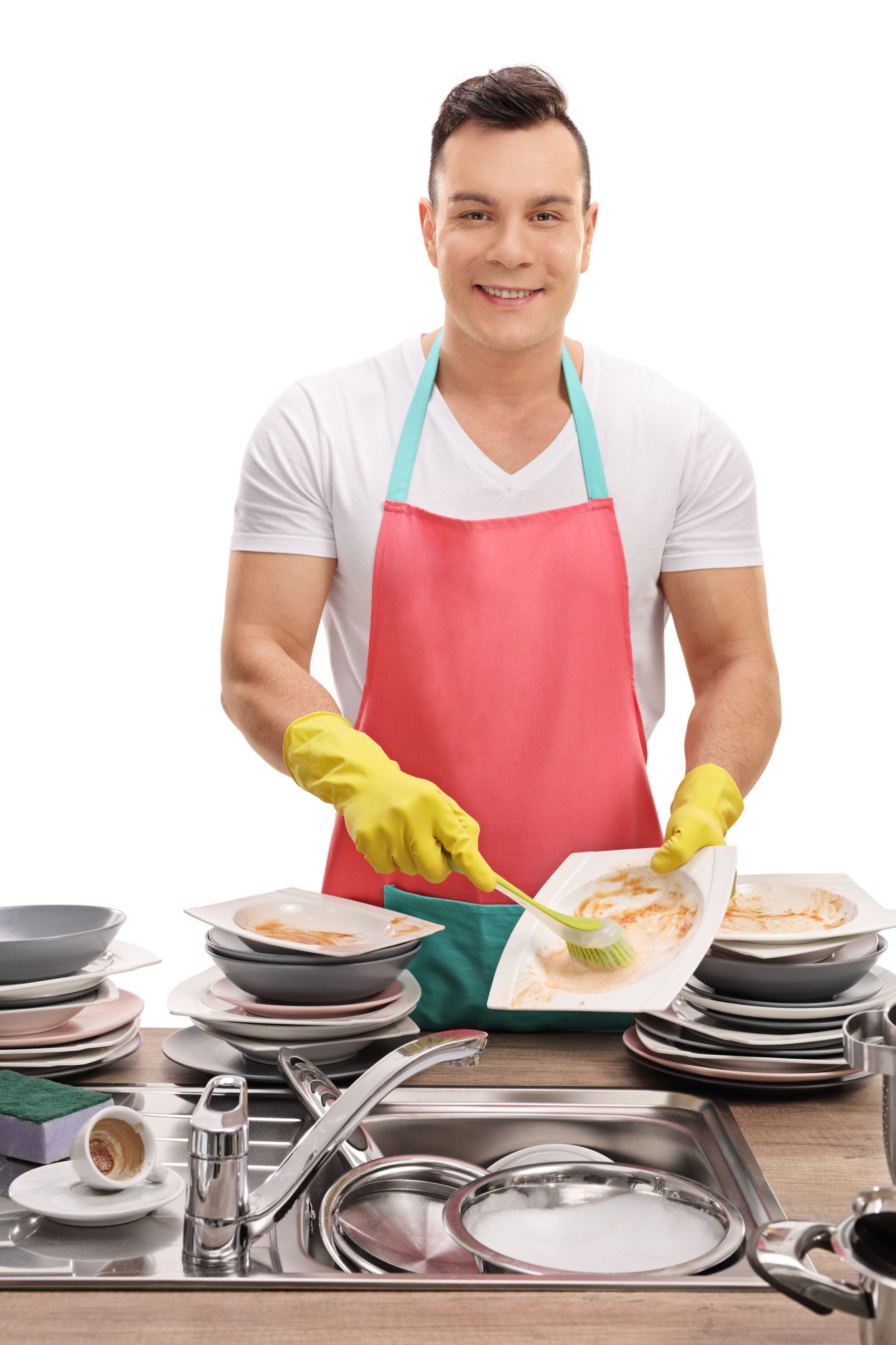 7 Cleaning Resolutions to Start Your New Year Off Right 3 man smiling and doing dishes