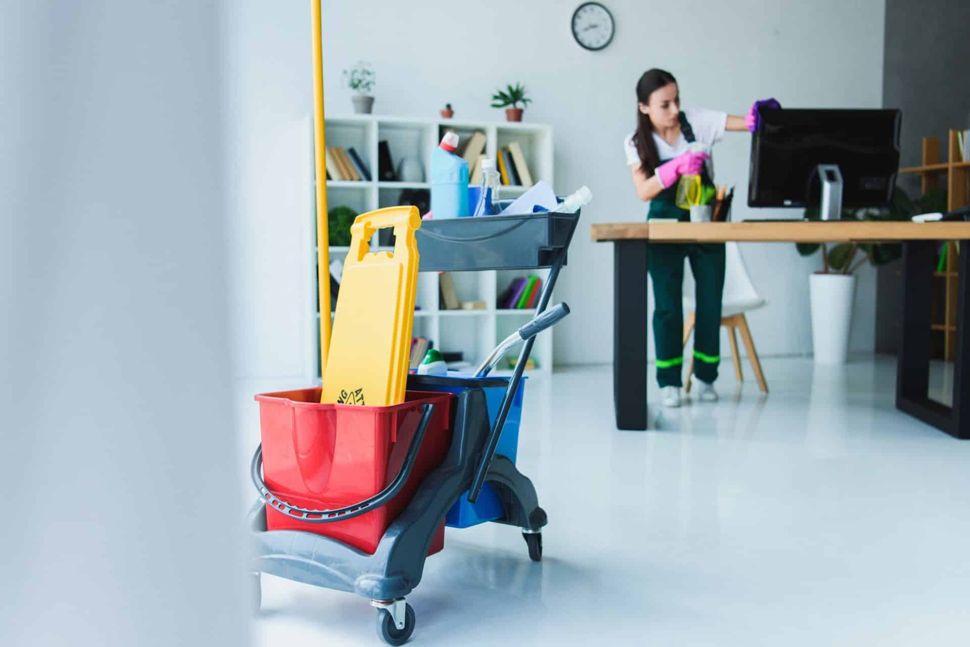 a woman providing commercial cleaning services