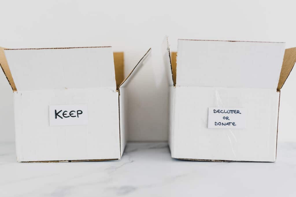 A box that says keep and a box that says donate.