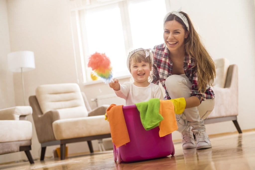 13 Things to Try and Make Cleaning Fun 5 A mom and daughter cleaning a living room together. Tackling one room is a way to make cleaning fun.